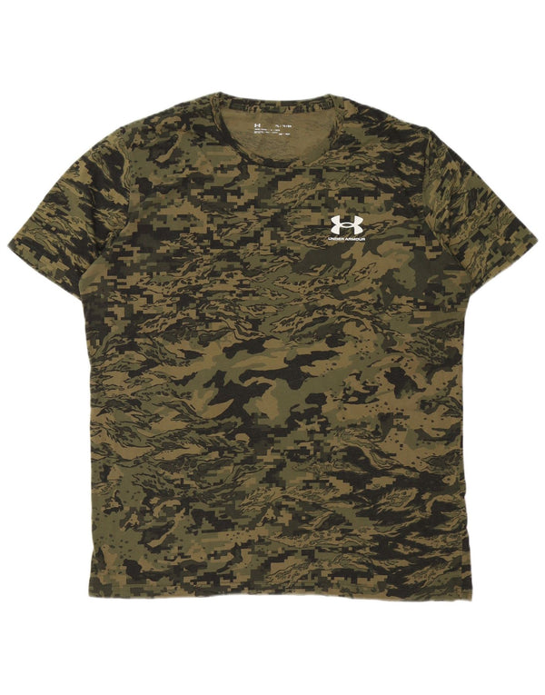 Under Armour Heat Gear T-Shirt Top XL Kaki Camouflage Coton Homme