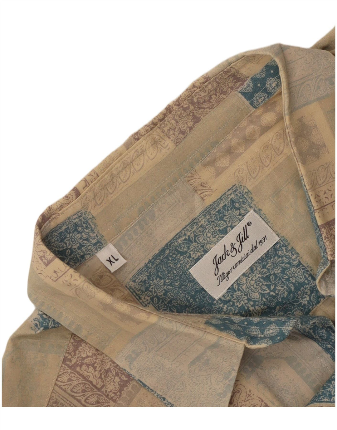 vintage Chemise à manches courtes pour hommes XL Beige Patchwork