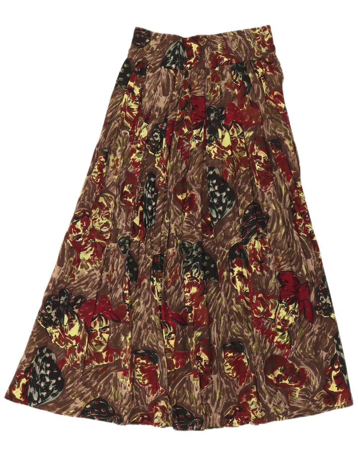 vintage Femme Jupe Plissée Graphique Moyen W30 Viscose Brune