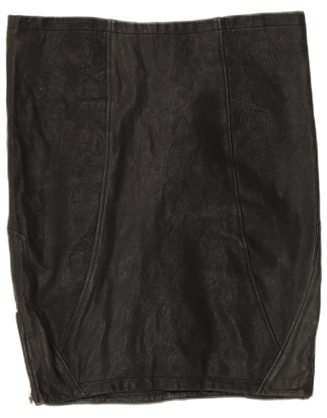 VINTAGE Jupe en cuir femme UK 12 Moyen W30 Noir Patchwork Cuir