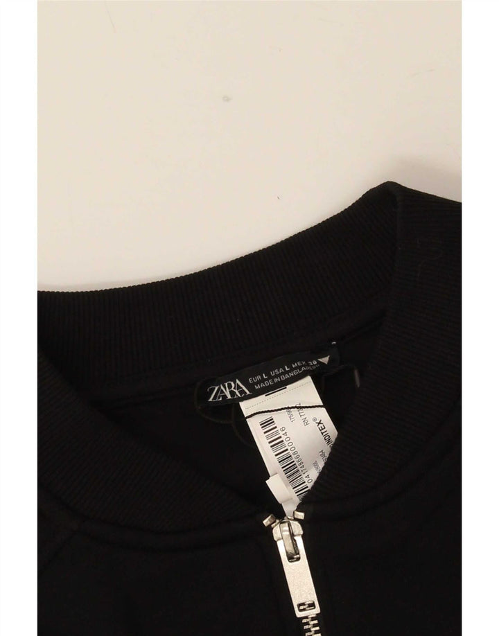 Zara Womens Bomber Jacket UK 16 Large Noir Coton