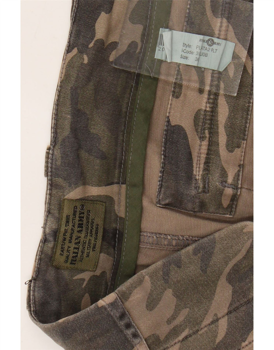 VINTAGE Short Cargo Homme W36 Grand Kaki Camouflage Coton