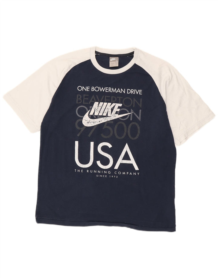 NIKE T-shirt graphique pour hommes en coton color block bleu marine grand