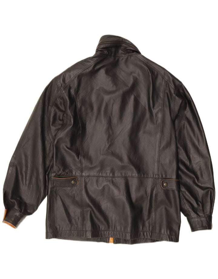 veste en cuir à capuche homme vintage UK 40 Grand cuir noir