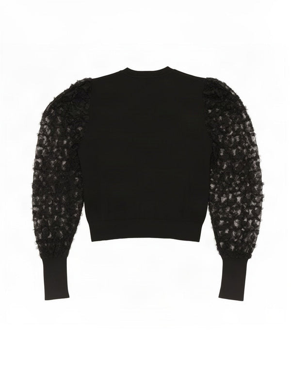 Zara Womens Crop Top Manches Longues UK 12 Medium Noir Floral Viscose