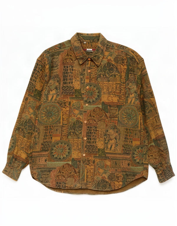 Chemise vintage à motif abstrait pour homme XL Kaki