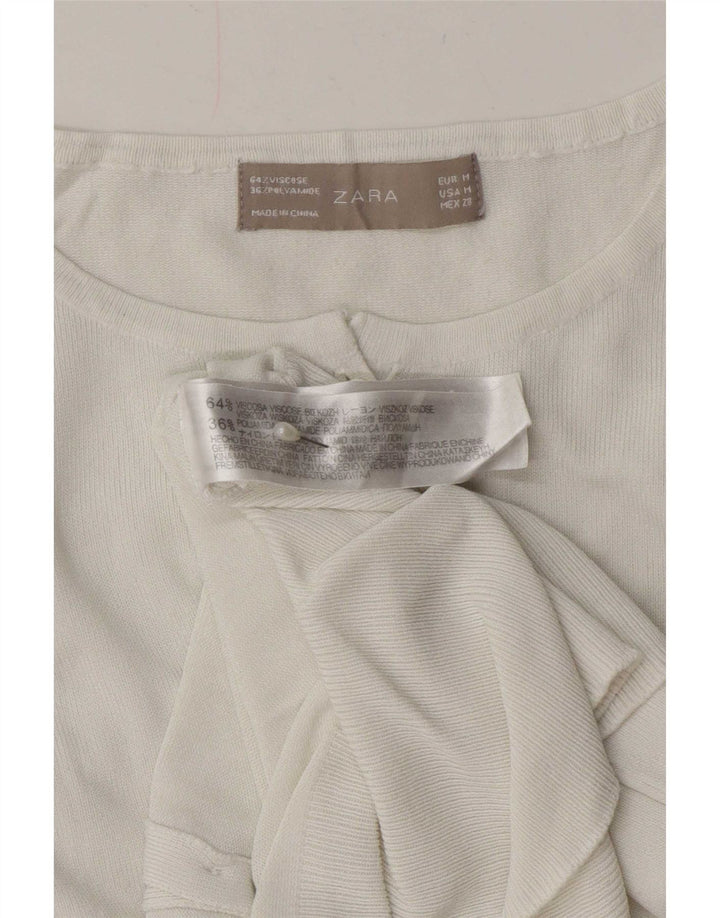 Zara Femme Cardigan Pull UK 12 Moyen Blanc Viscose