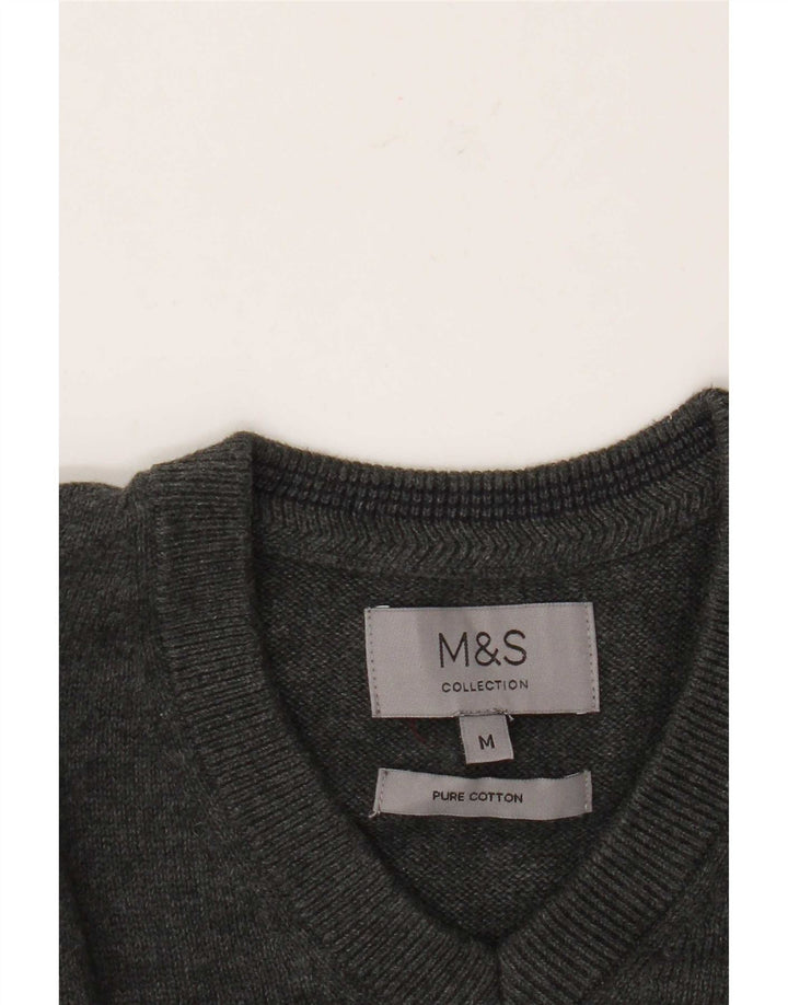 Marks & Spencer Pull Col V Homme Gris Moyen Coton