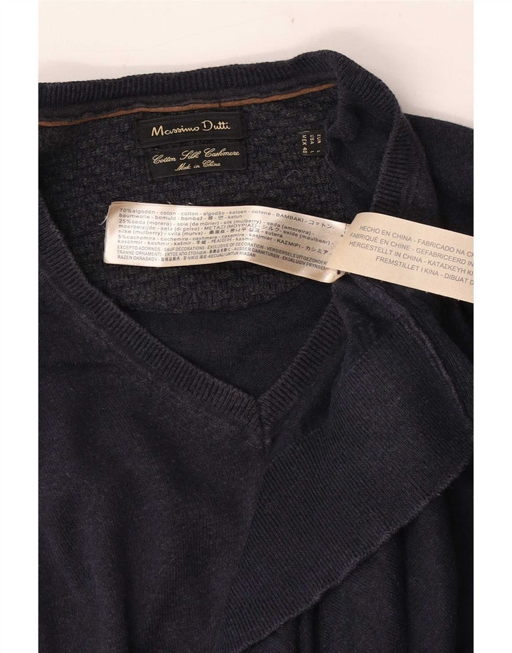 Massimo Dutti Pull col V pour homme en coton bleu marine Taille L