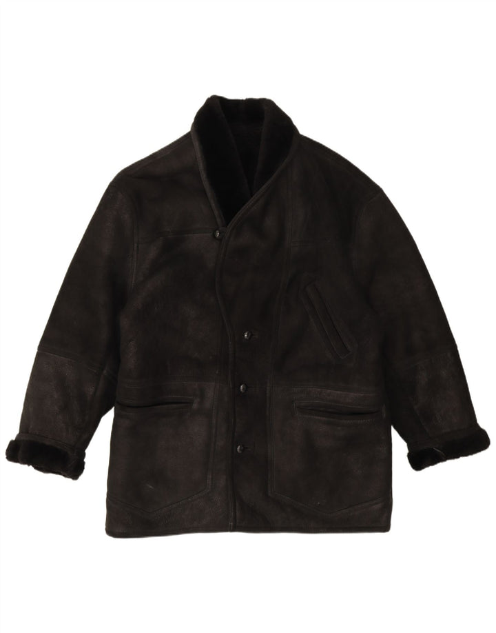 veste en peau de mouton homme vintage IT 54 2XL peau de mouton noire