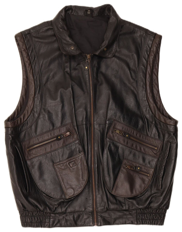 Enrico Gorlani Gilet en cuir pour femme UK 38 Medium Noir