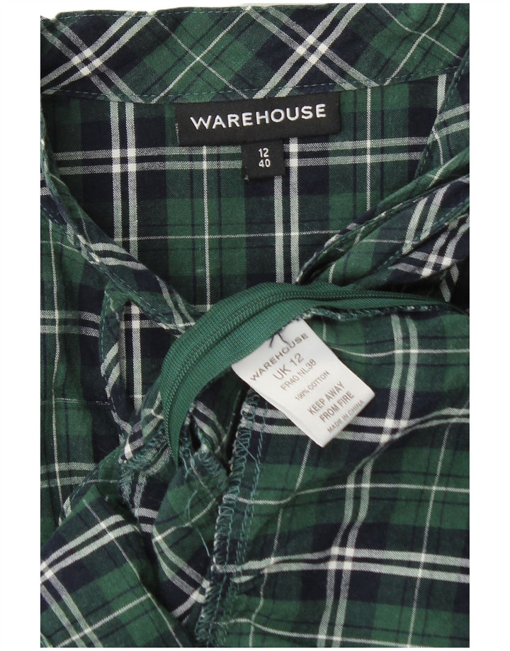 WAREHOUSE Chemisier à manches longues pour femme UK 12 à carreaux vert moyen