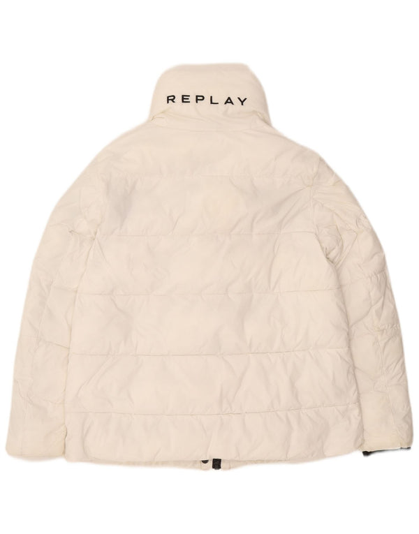 Replay Veste matelassée surdimensionnée graphique pour femme UK 6 XS Blanc Polyester