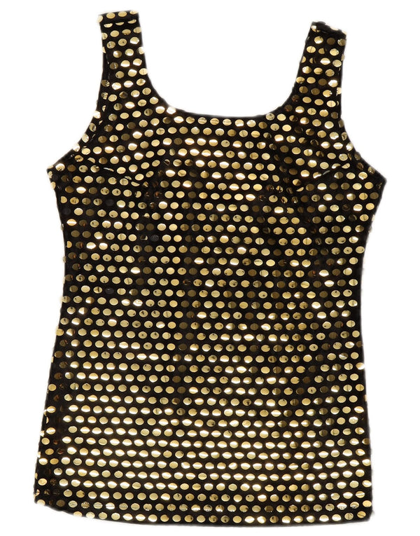 vintage Femmes Blouse Sans Manches Top UK 10 Petit Polyester Noir