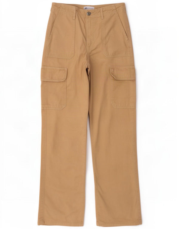 Zara Pantalon cargo taille haute coupe ample pour femme EU 36 XS W26 L30 Beige