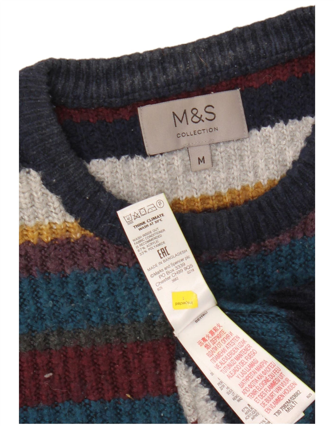 Marks & Spencer Pull Col Ras du Cou Homme Rayé Multicolore Moyen