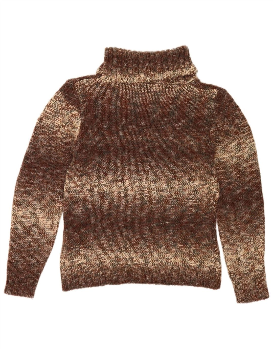 vintage Femmes Roll Neck Jumper Pull UK 14 Moyen Brun Moucheté