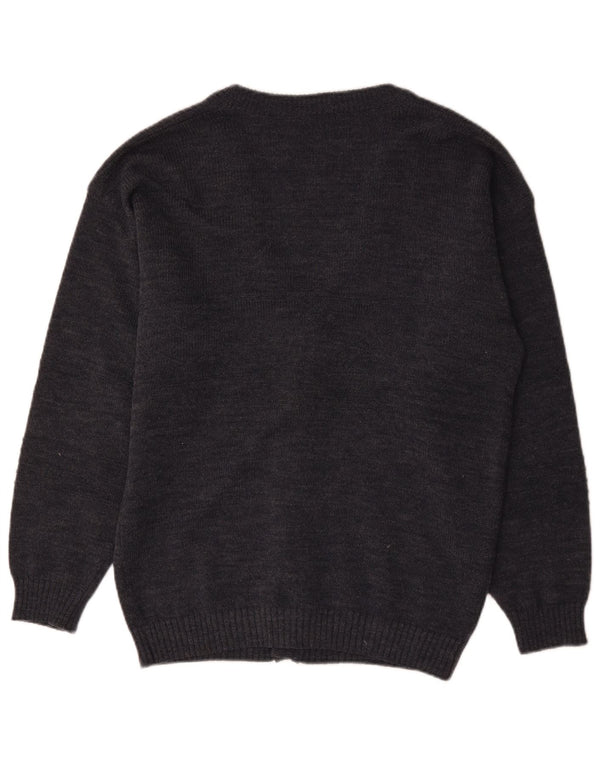 vintage Mens Cardigan Sweater IT 52 Grand Acrylique Moucheté Bleu Marine
