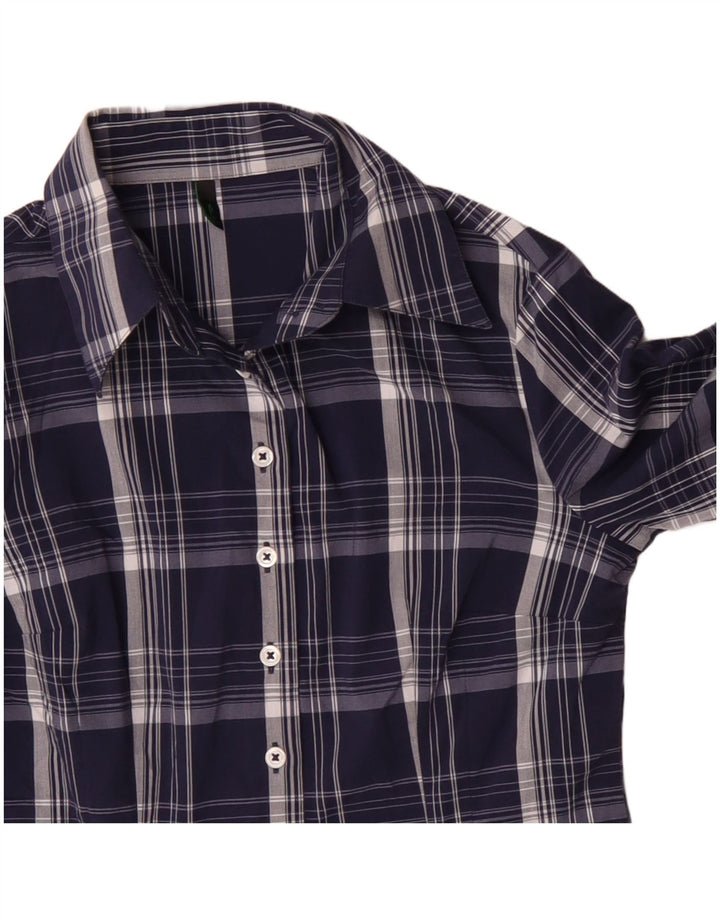 BENETTON Chemise Femme UK 10 Petit Coton à Carreaux Bleu Marine
