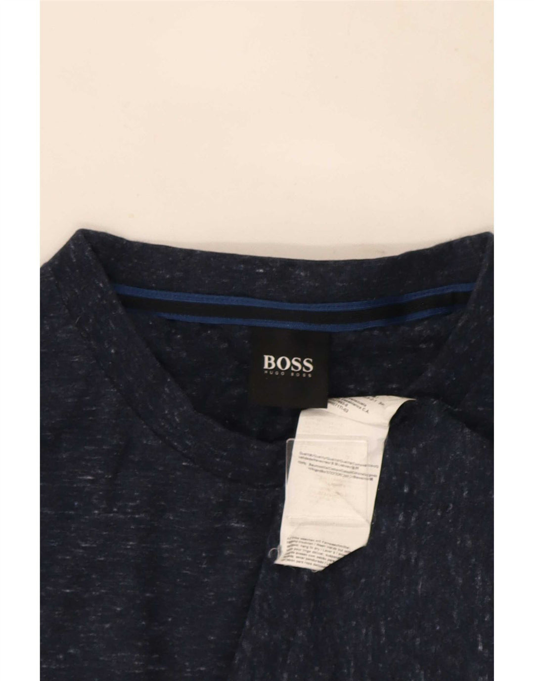 Hugo Boss Homme T-Shirt Top Bleu Marine Moyen Coton Moucheté