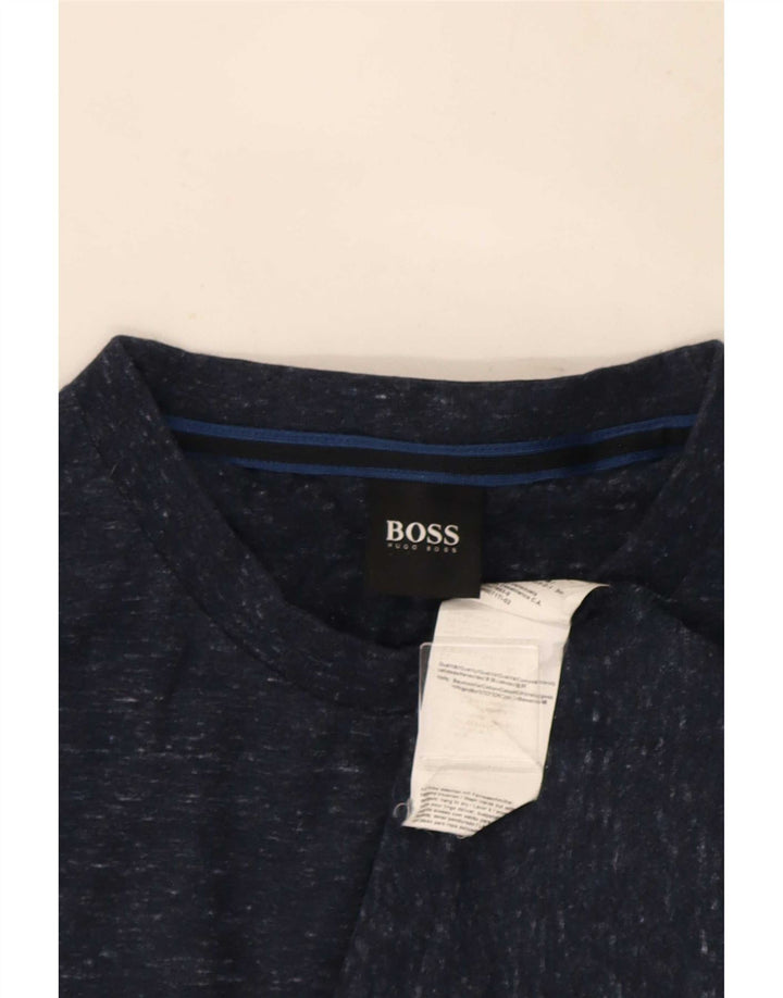 Hugo Boss Homme T-Shirt Top Bleu Marine Moyen Coton Moucheté
