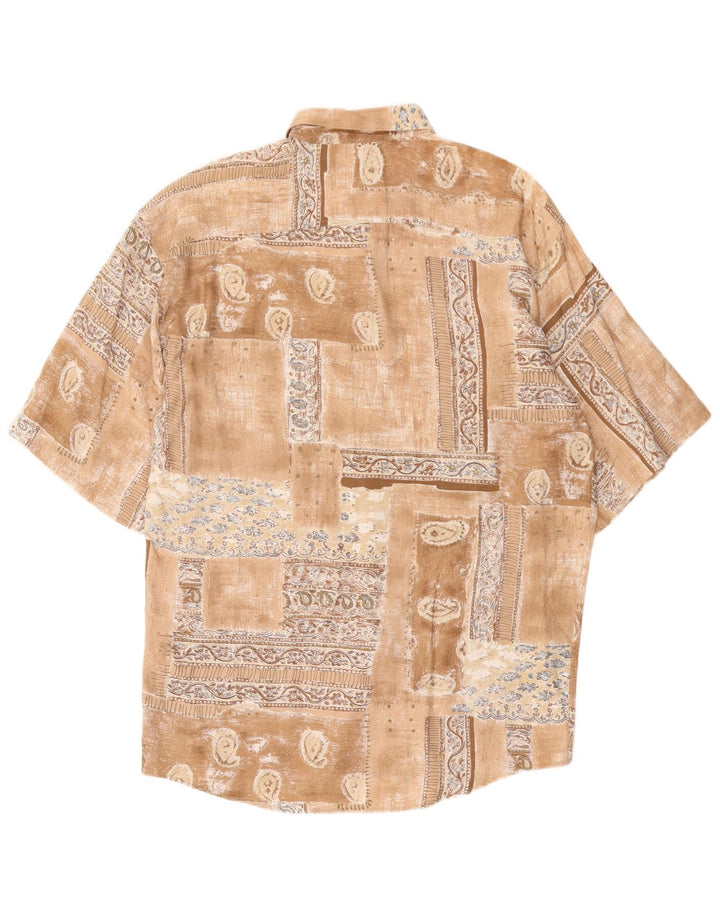 VINTAGE Chemise à manches courtes pour hommes grand patchwork marron