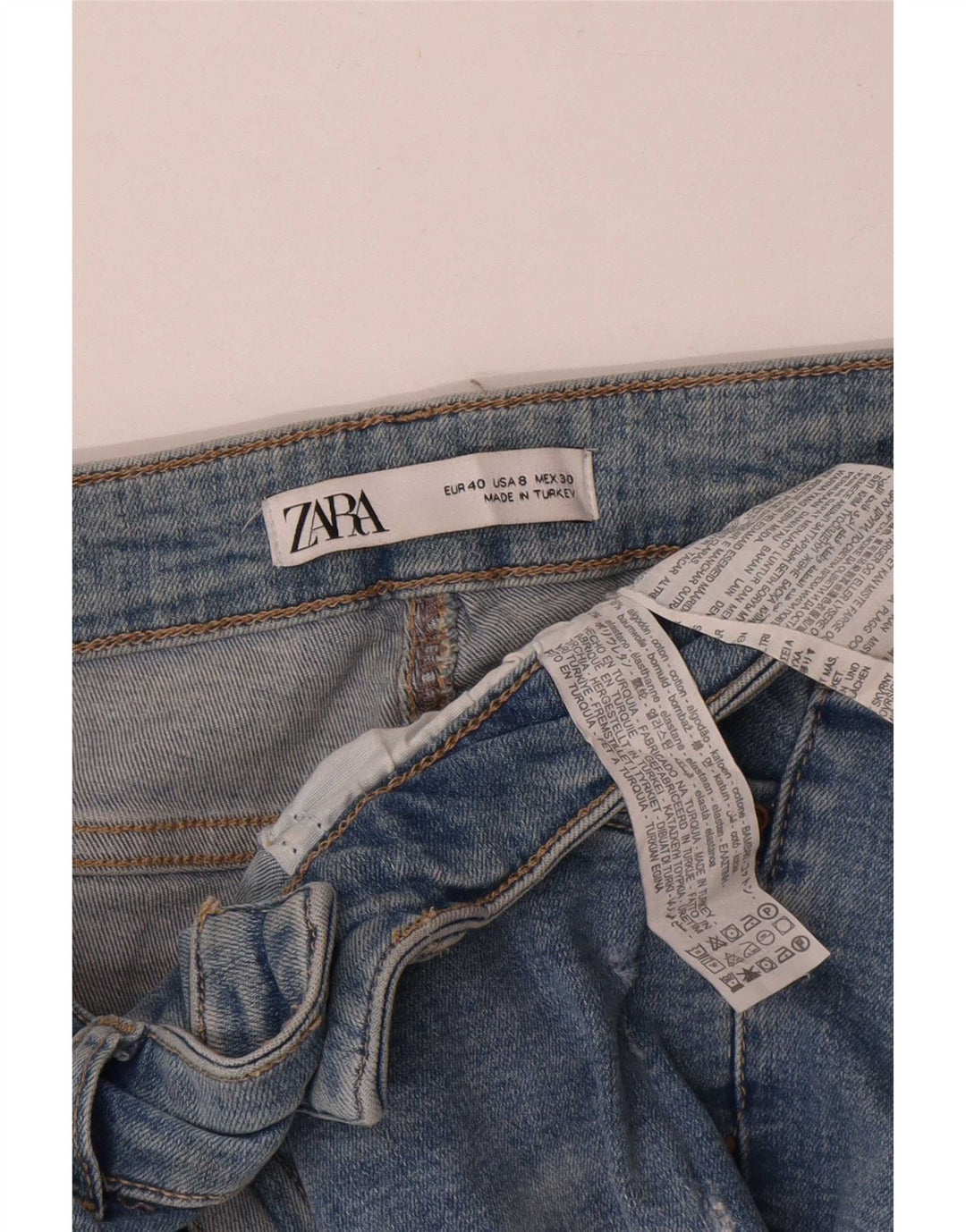 Zara Jean court en détresse pour femme EU 40 Medium W30 L25 Bleu Coton