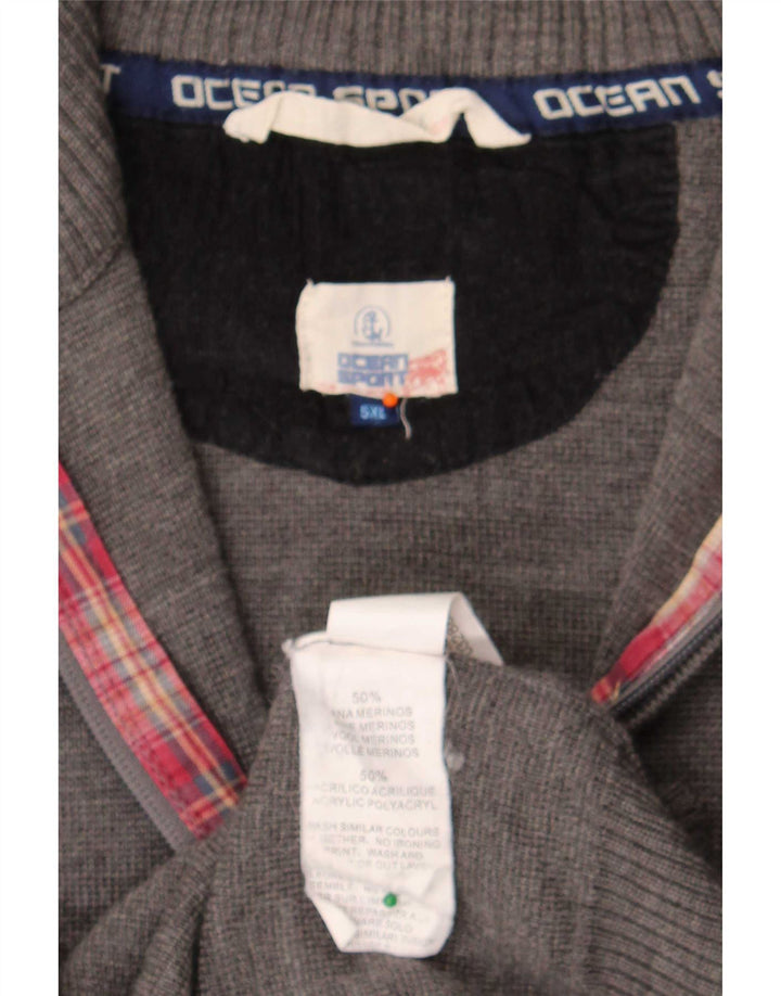 vintage Mens Cardigan Pull 5XL Gris Laine Mérinos