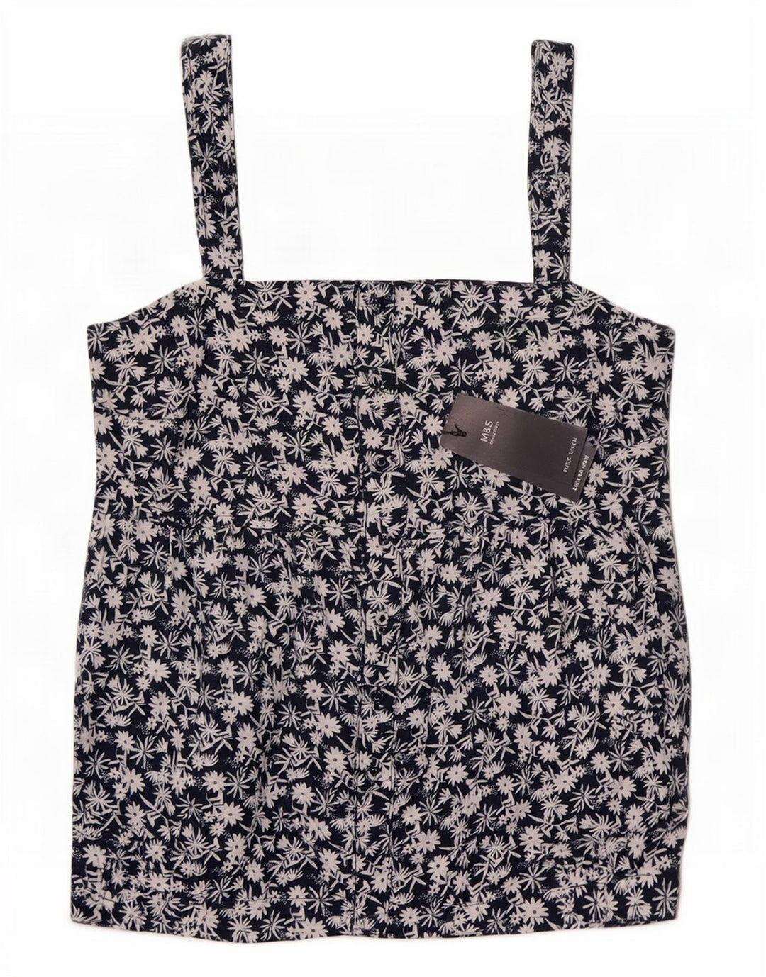 Marks & Spencer Femmes Cami Top UK 12 Moyen Bleu Marine Floral Lin