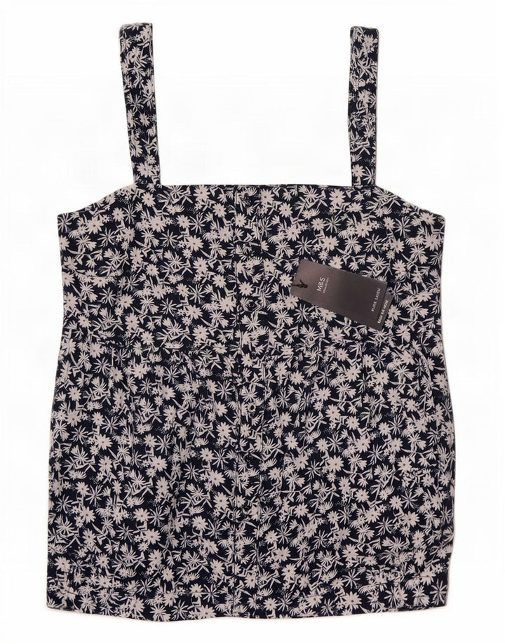 Marks & Spencer Femmes Cami Top UK 12 Moyen Bleu Marine Floral Lin