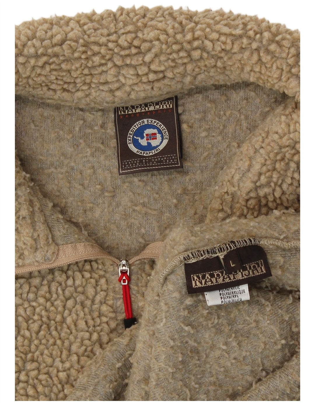 Napapijri Pull polaire graphique à col zippé pour femme Large Beige Polyacrylique