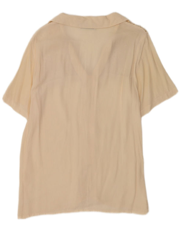 vintage Femme Chemise À Manches Courtes Blouse UK 20 2XL Soie Beige