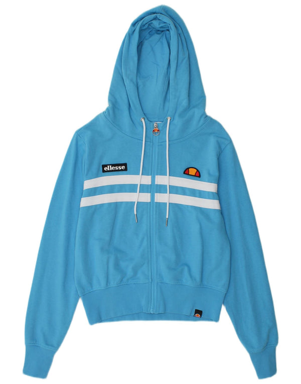 ELLESSE Pull à capuche zippé surdimensionné pour femme UK 6 XS Bleu Colorblock