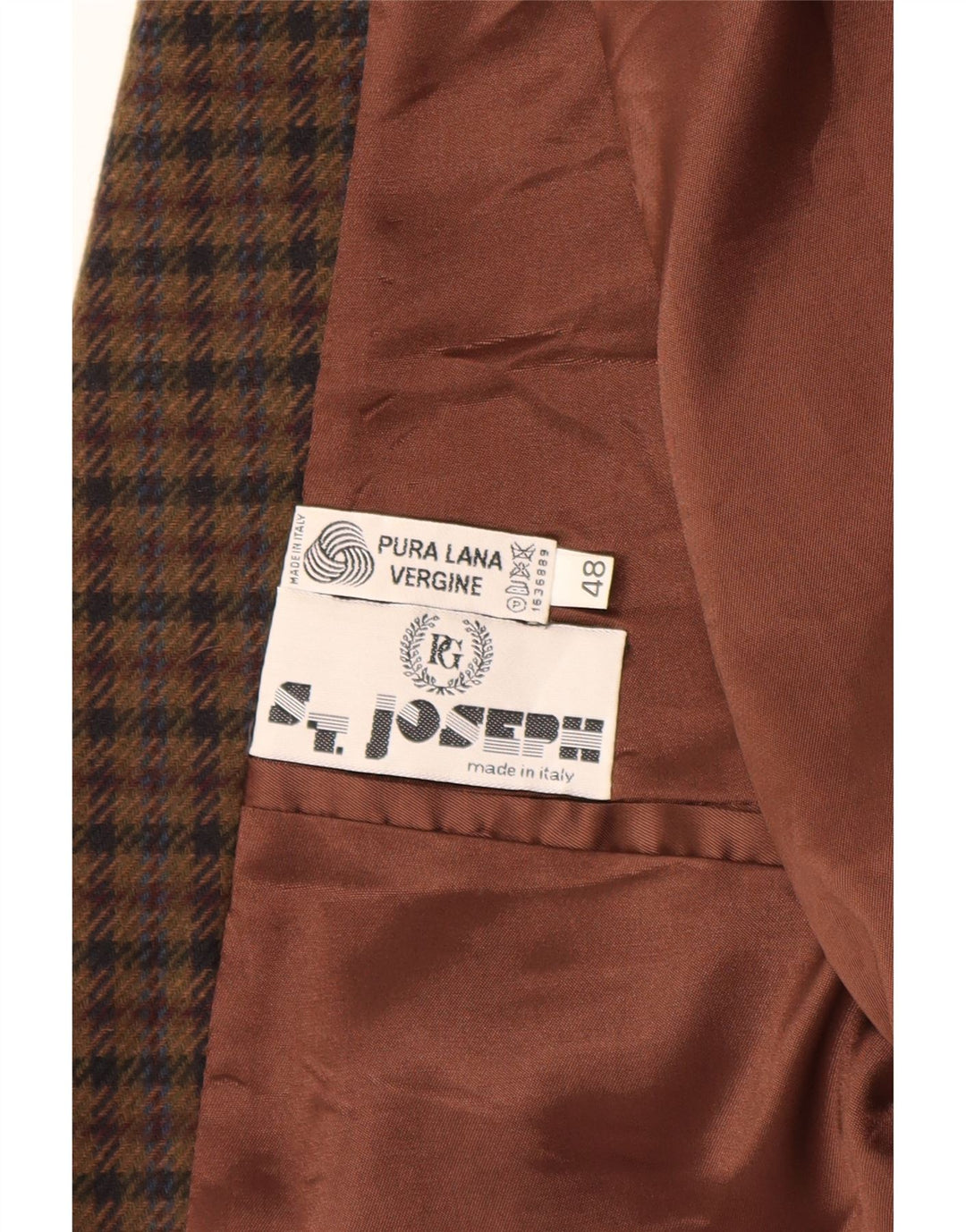 vintage Mens 2 Bouton Blazer Veste IT 48 Marron Moyen Check Virgin Wool