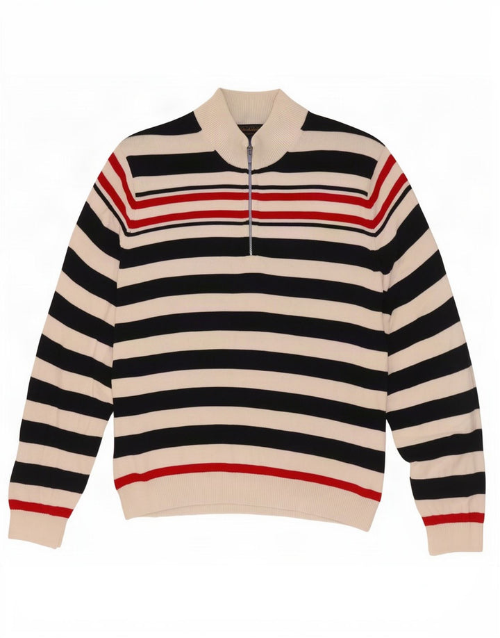 Brooks Brothers Pull à col boutonné pour homme XL Bleu marine rayé