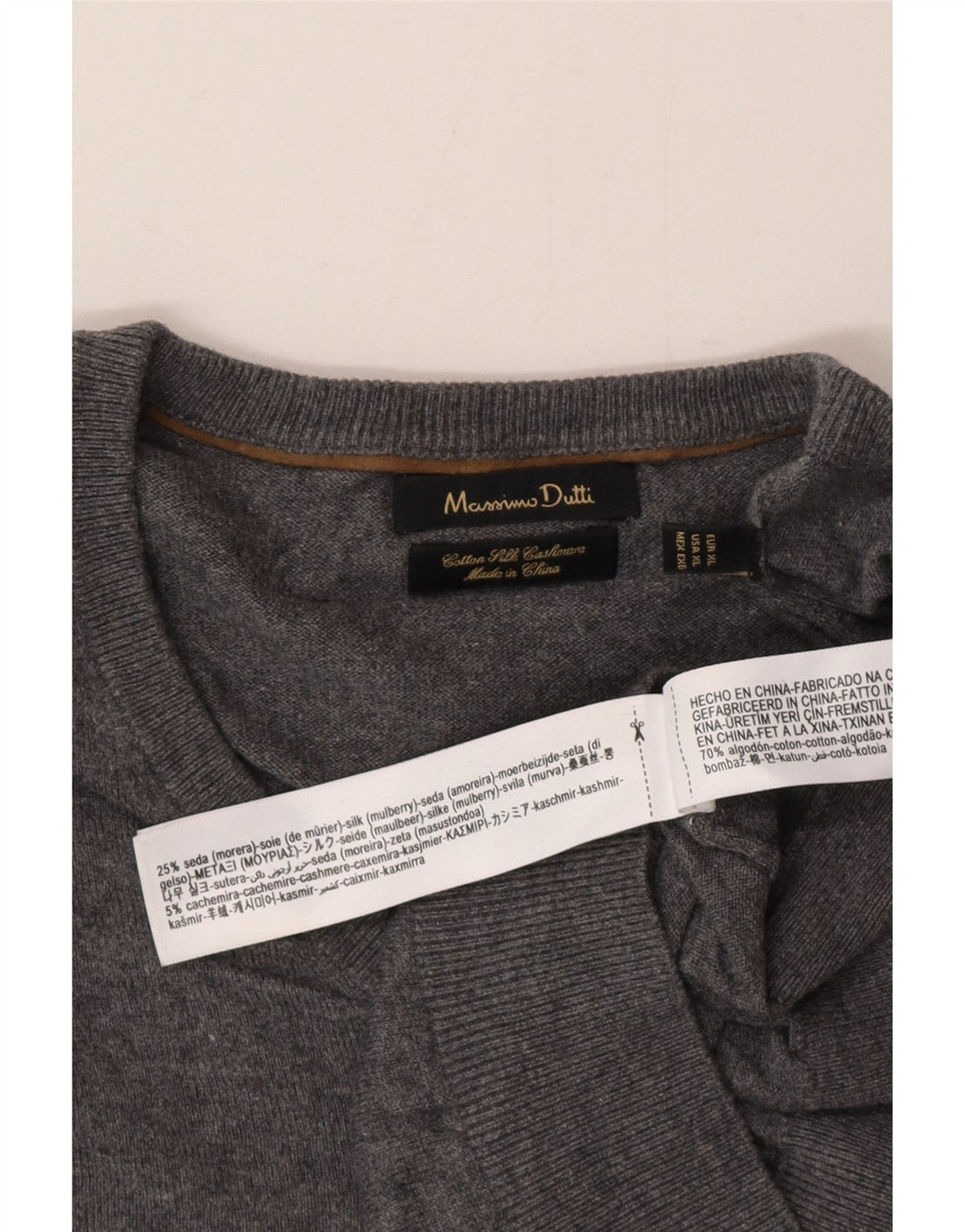 Massimo Dutti Pull Col V Homme XL Gris Coton