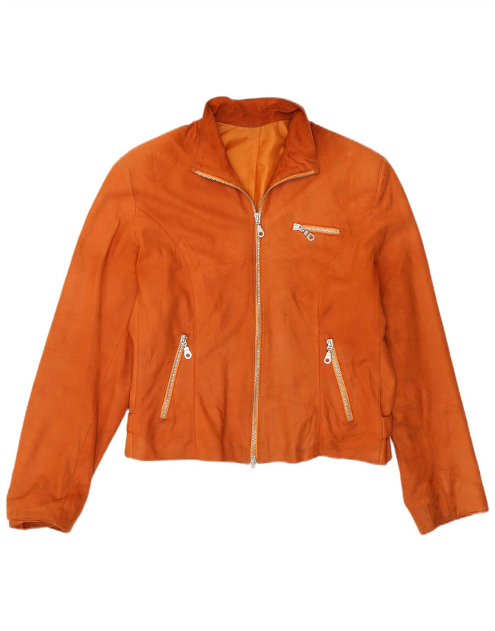 Veste en cuir crop femme vintage IT 44 Cuir orange moyen