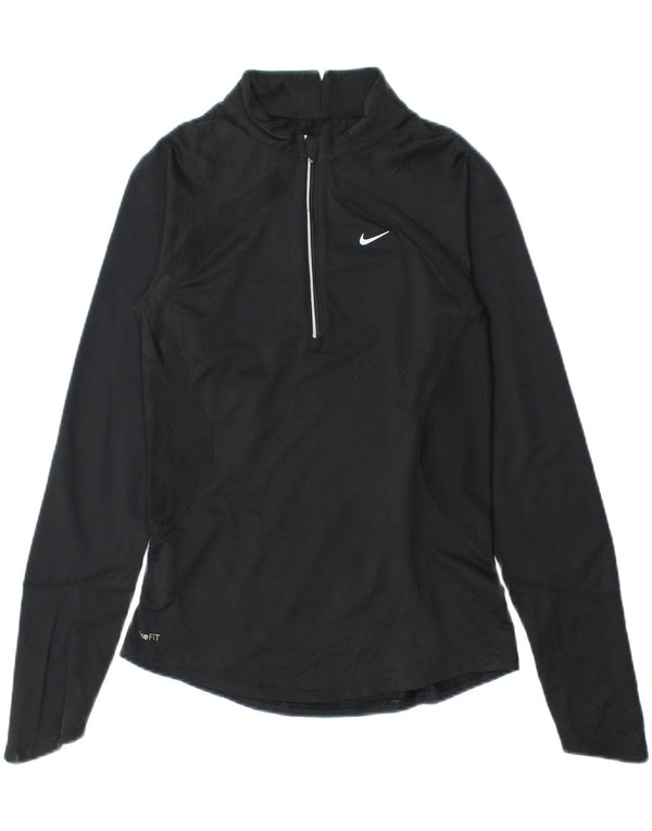 Nike Femme Dri Fit Zip Neck Top Manches Longues UK 4/6 XS Noir Polyester
