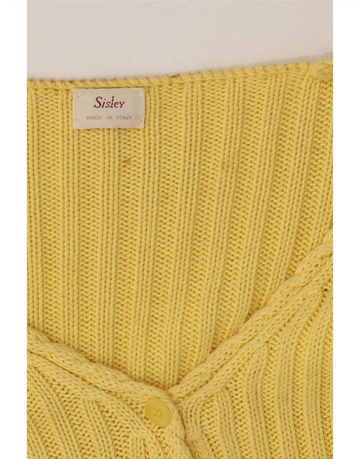 SISLEY Womens Cardigan Sweater UK 14 Medium Yellow Cotton Vintage Sisley and Second-Hand Sisley from Messina Hembry 
