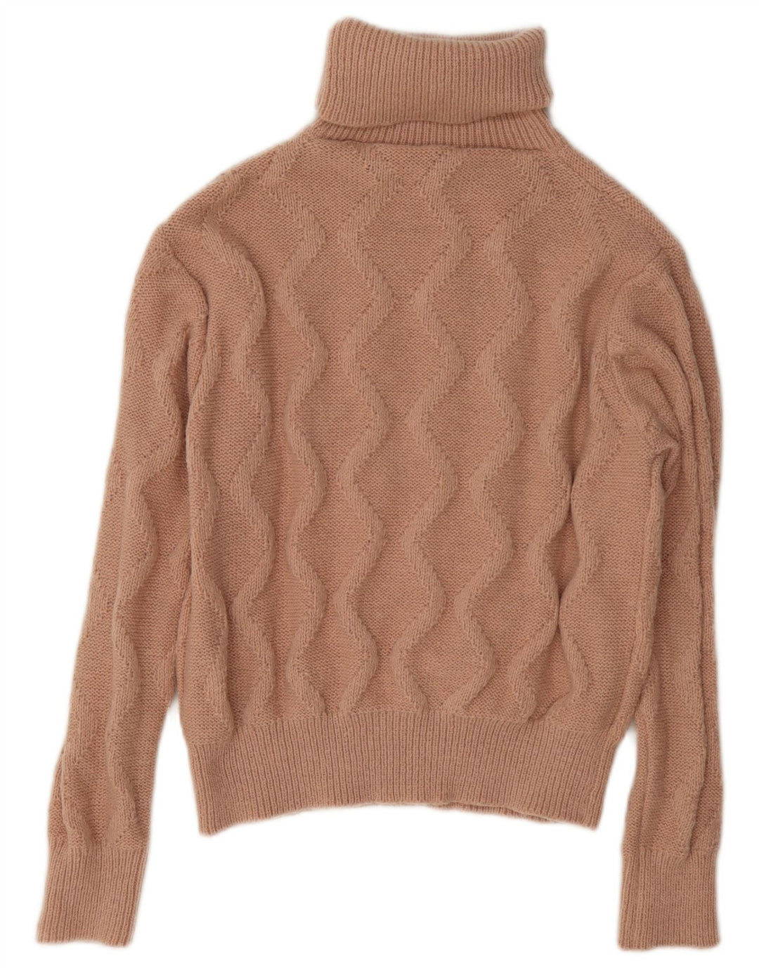 vintage Femmes Crop Roll Neck Jumper Pull UK 14 Polyester Beige Moyen