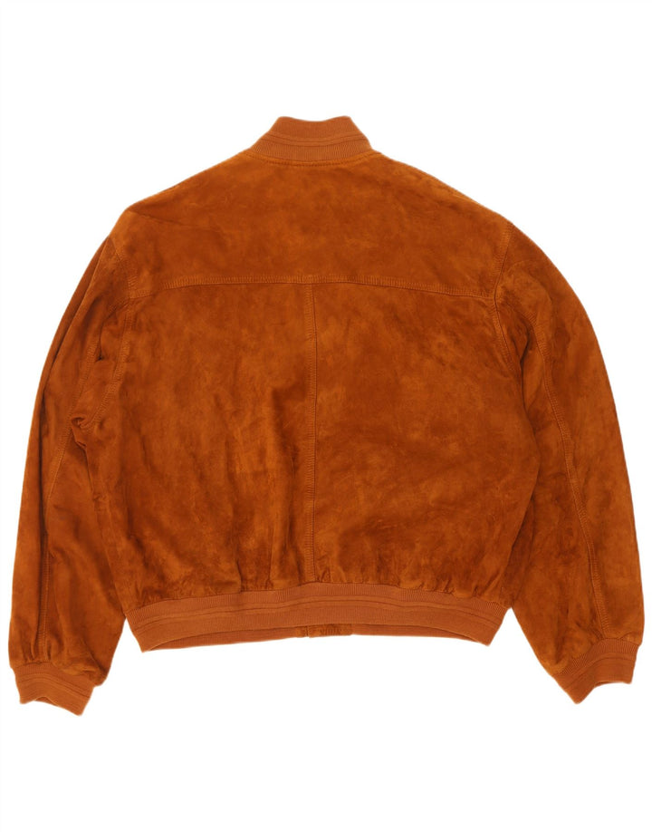 vintage Mens Suede Bomber Jacket IT 50 Grand Cuir Marron