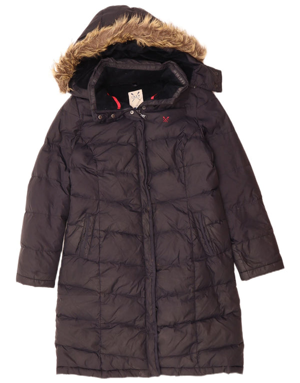 Crew Clothing Womens Hooded Padded Coat UK 14 Large Navy Blue Nylon