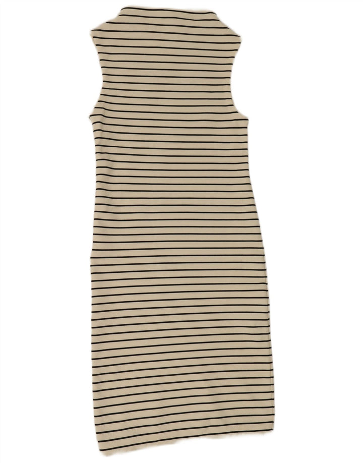 Zara Femme Robe Maxi Sans Manches UK 10 Petit Polyester Rayé Blanc