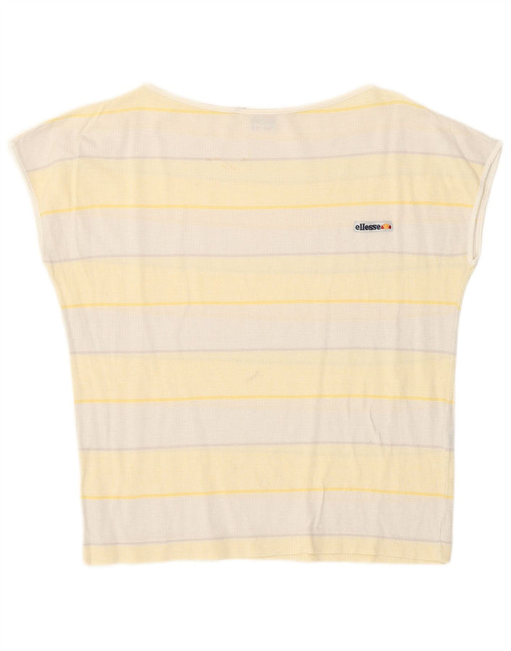 Ellesse Femme T-Shirt Top IT 42 Coton Rayé Jaune Moyen