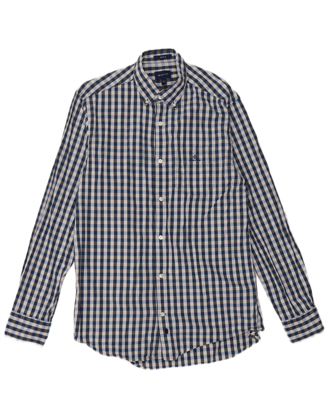 Gant Chemise Regular Fit Homme Taille 39/40 15 1/2 Coton Vichy Bleu Moyen