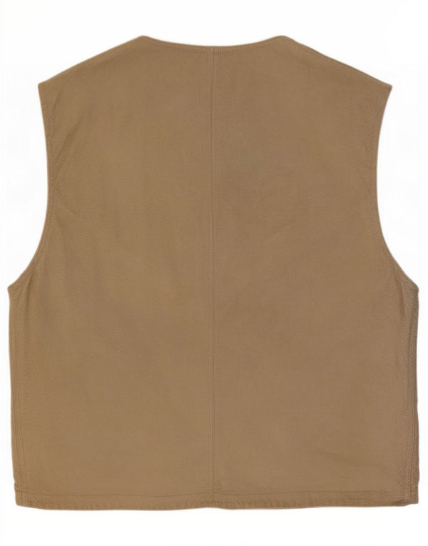 vintage Mens Suede Utility Gilet IT 48 Cuir Beige Moyen
