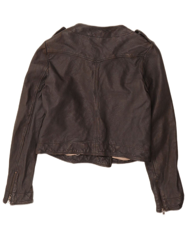 French Connection Veste militaire courte pour femme UK 10 Petit cuir noir