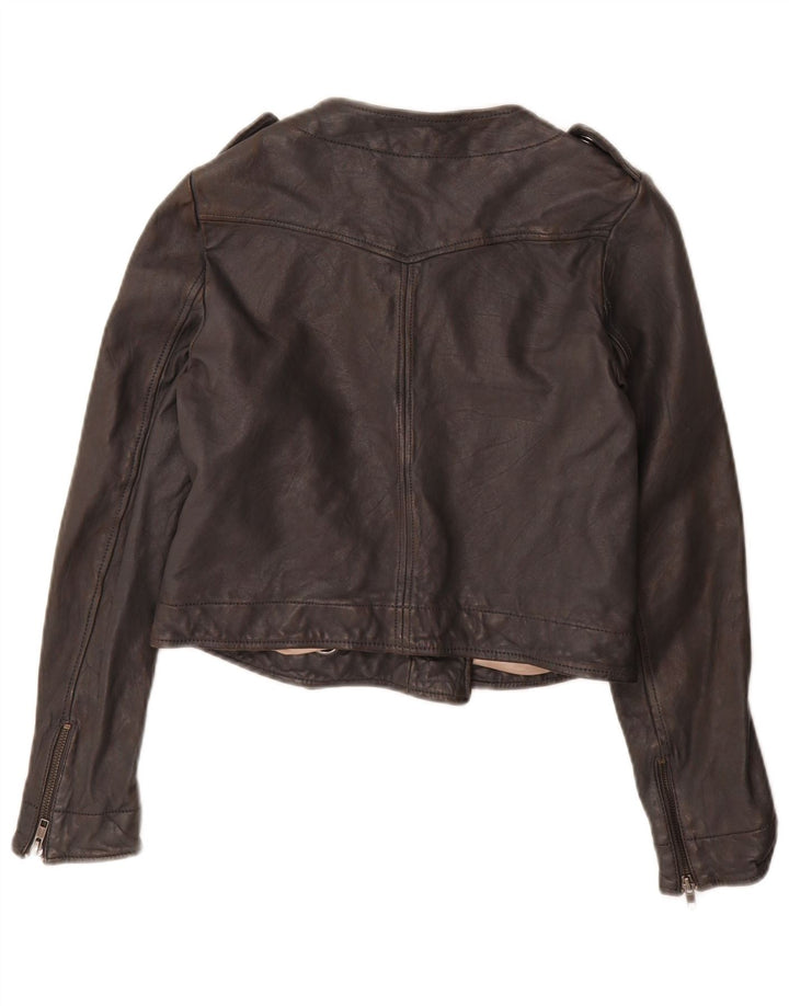 French Connection Veste militaire courte pour femme UK 10 Petit cuir noir