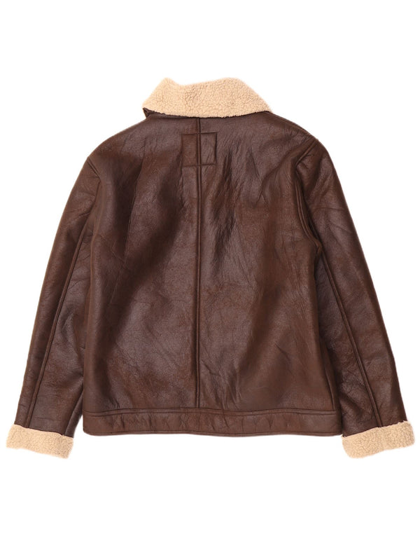 Jean Pascale Veste Sherpa en simili cuir pour homme UK 42 XL Marron Colourblock