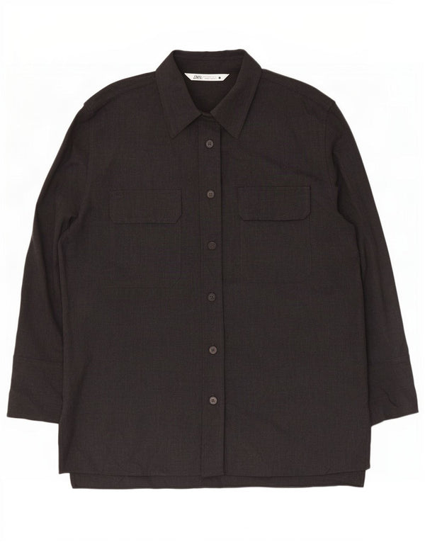 Zara Robe chemise à manches longues pour femme Coupe décontractée UK 10 Petit Gris Polyester